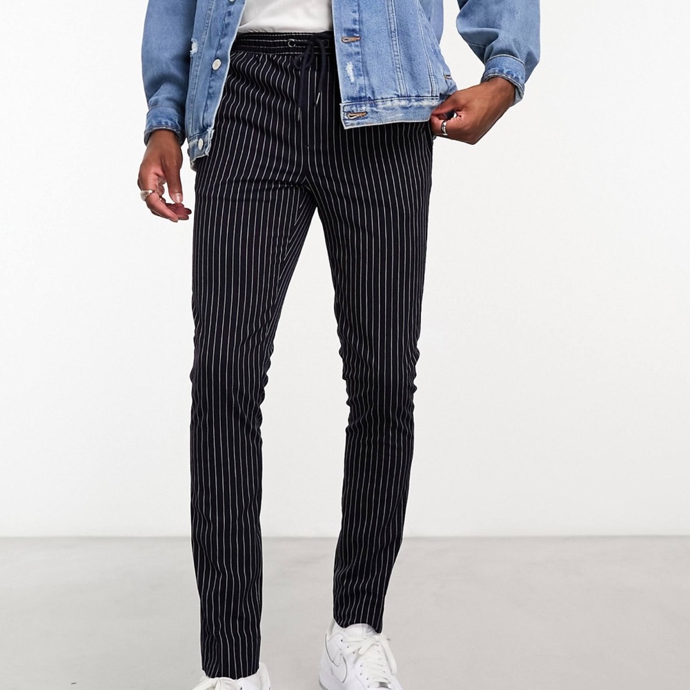 Navy Smart Pinstripe Pants